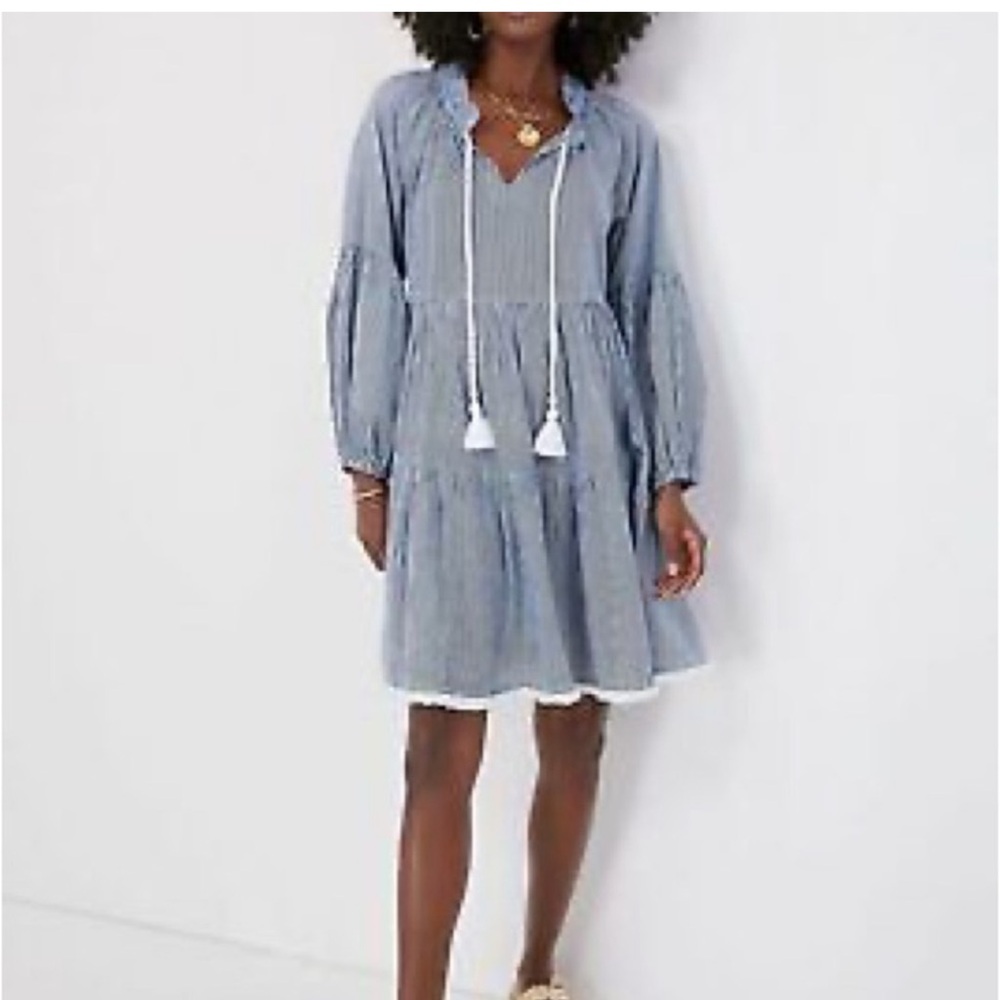 Tuckernuck nautical navy white striped tassel coverup dress XS